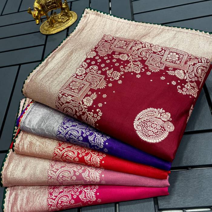 Luxury Pure Dola Silk  Viscose Weaving Beautiful Viscose Zari Weaving in Soft Saree