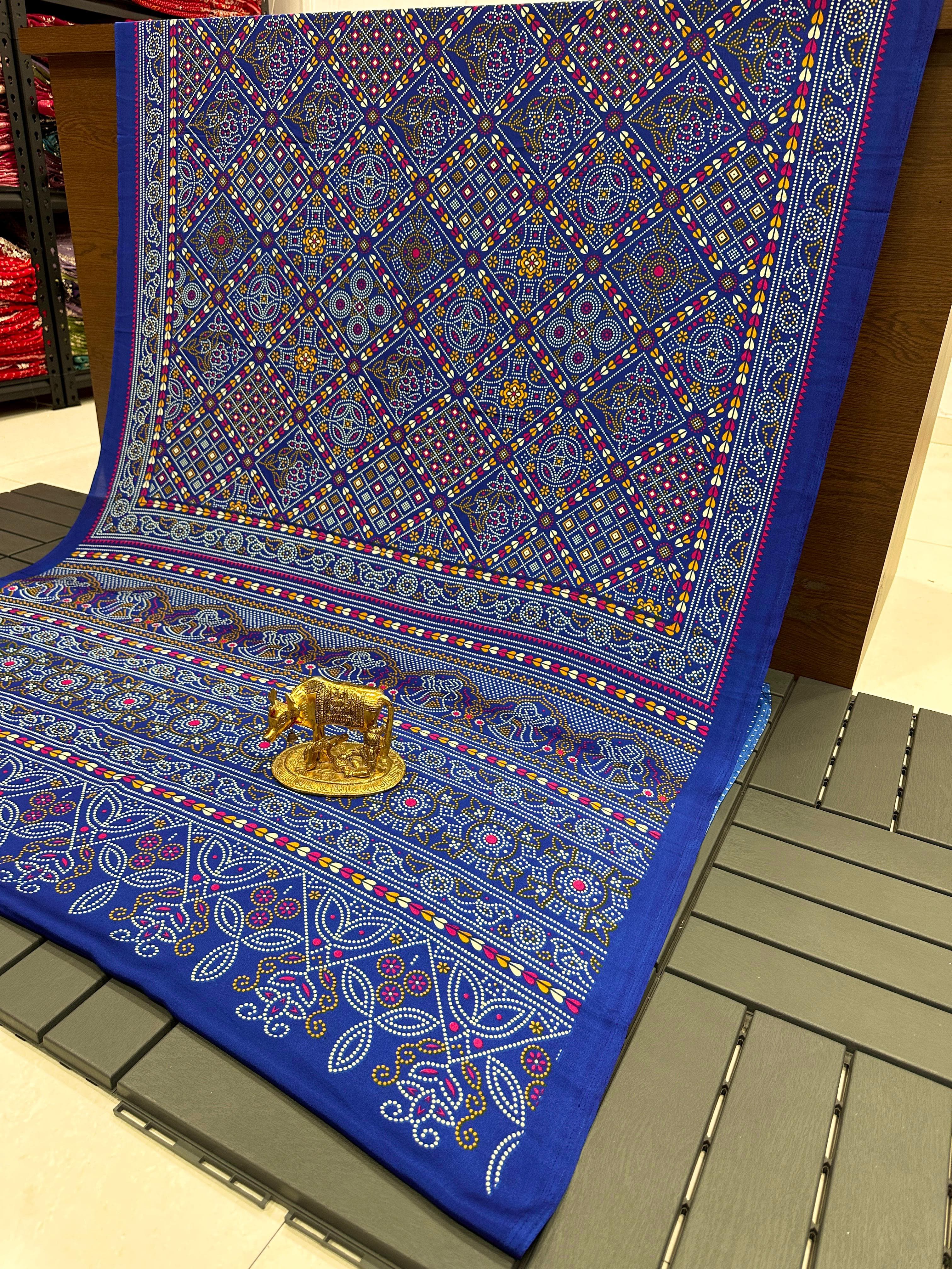 Soft Modal Silk Saree With Beautiful Ajarakh Bandhani Print Saree with Running Blouse of Modal Silk Butti Blouse
