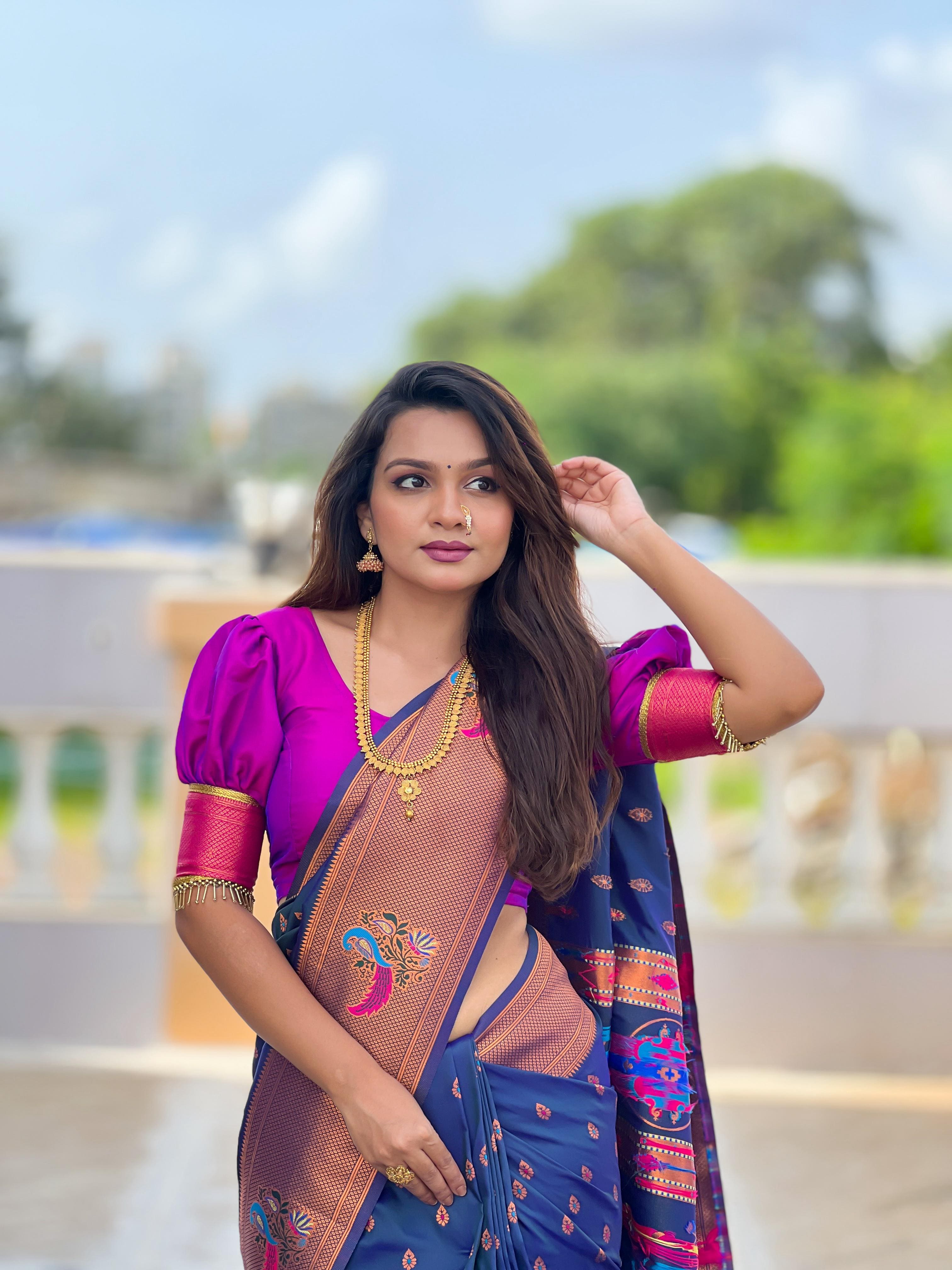 Soft Pethani Silk Saree with Zari Weaving & Meenakari Peacock Border – Rich Pallu Design