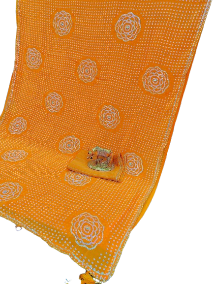 Elegant Georgette Bandhani Saree with All Over Gota Patti Work – Perfect for Festive & Wedding Wear